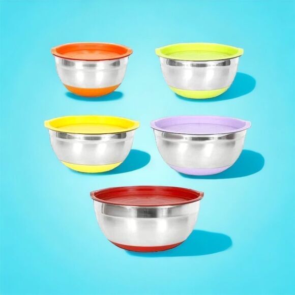 Stainless Steel Mixing Bowl Set Bowls‎ Lids Kitchen Serving Cooking Prep Chef - Picture 1 of 7